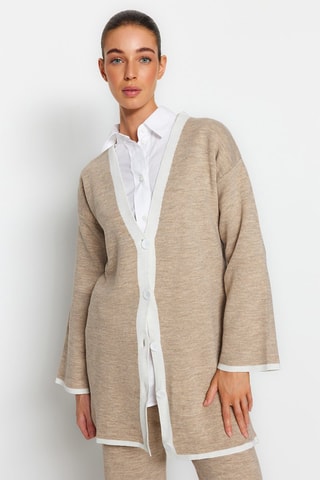 Cardigan lungo e pantaloni wide legs - Beige