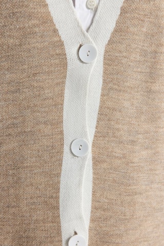 Cardigan lungo e pantaloni wide legs - Beige