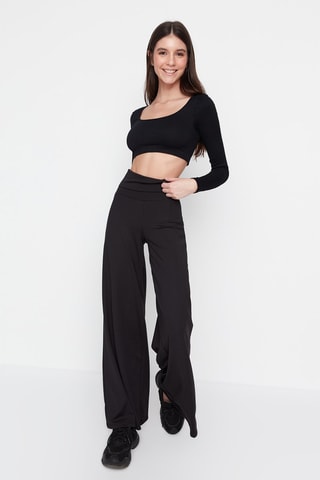 Broek Hoge Taille Wide Legs Zwart