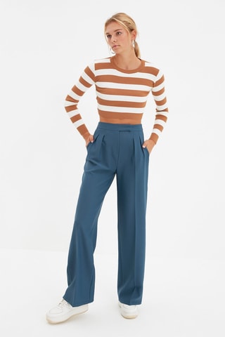 Calças wide legs cintura subida Azul-petróleo