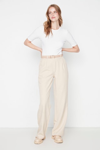 Broek Hoge Taille Wide Legs Beige