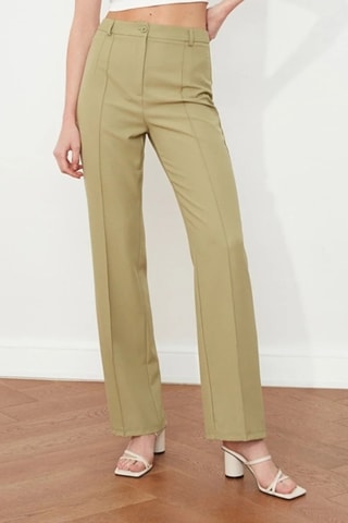 Rechte Broek Hoge Taille Kaki