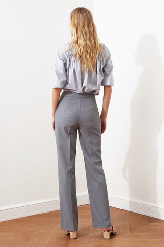 Rechte Broek Hoge Taille Lichtgrijs