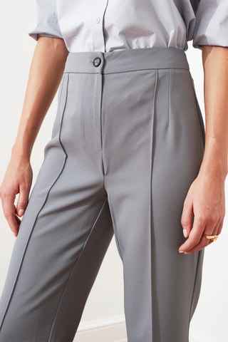 Rechte Broek Hoge Taille Lichtgrijs