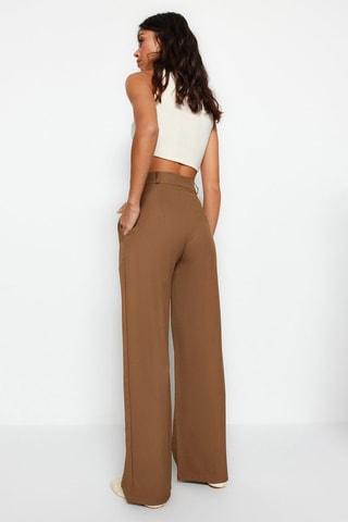 Calças wide legs cintura subida Castanho