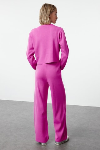 Cardigan e pantaloni regular a vita alta - Rosa