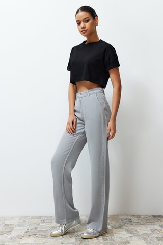 Broek Wide Legs Hoge Taille - Lichtgrijs