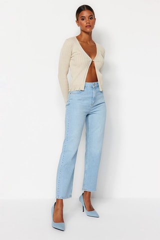 Calças de ganga direitas de cintura alta - Azul