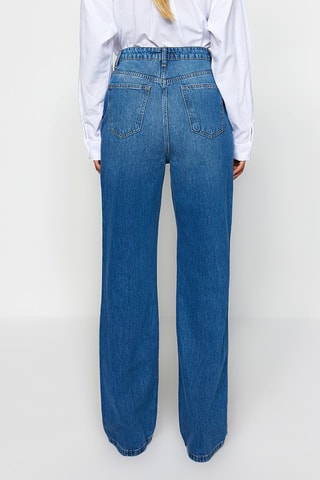 Calças de ganga wide legs cintura subida Azul