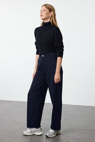 Calças de ganga de cintura alta - Azul-marinho