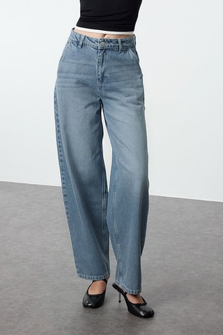 Calças de ganga cintura subida - Azul-claro