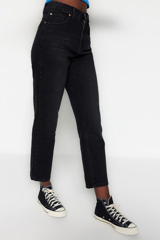 Jeans Hoge Taille Mom Zwart