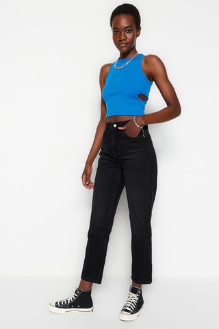 Jeans Hoge Taille Mom Zwart