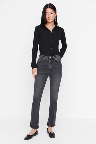 Jeans Hoge Taille Flare Cut Zwart