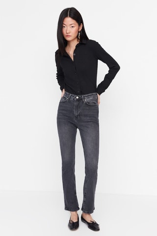 Jeans Hoge Taille Flare Cut Zwart