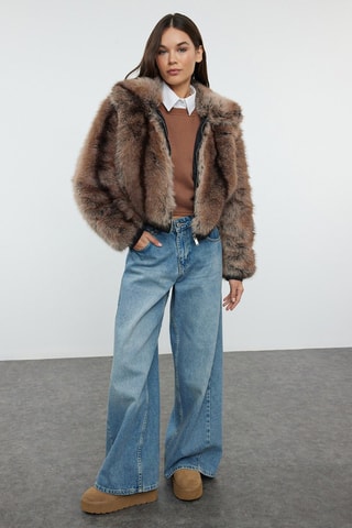 Blusão em pelo sintético - Castanho