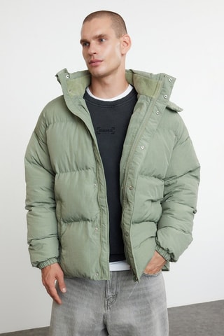 Piumino oversize con cappuccio - Kaki