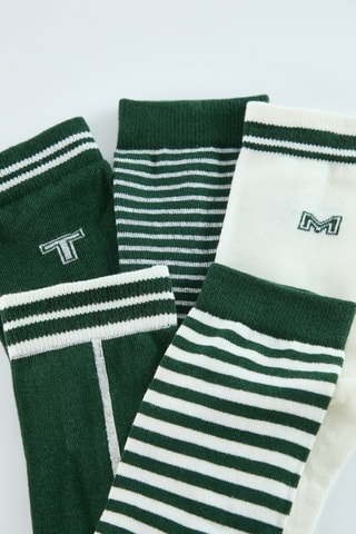 5 Paar Sokken - Groen en Wit