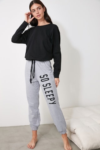 Pyjama - Zwart en Gemêleerd Lichtgrijs