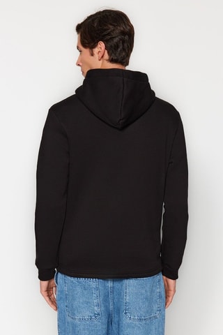 Felpa regular con cappuccio - Nero