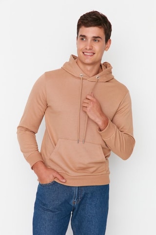 Felpa regular con cappuccio - Beige