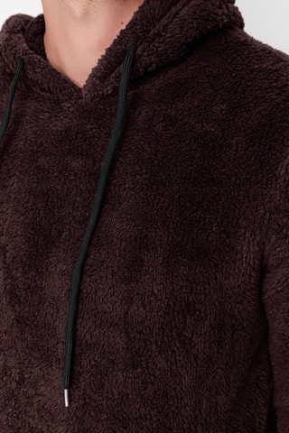 Felpa regular con cappuccio - Marrone