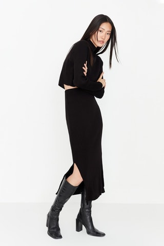 Maglia e gonna midi a vita alta - Nero