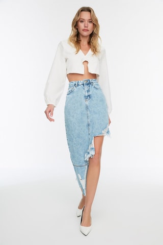 Asymmetrisch Spijkerrok Hoge Taille Blauw