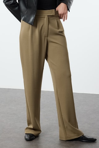 Broek Wide Legs Hoge Taille - Kaki