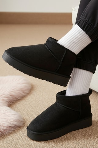 Platform Gevoerde Enkellaarzen - Zwart