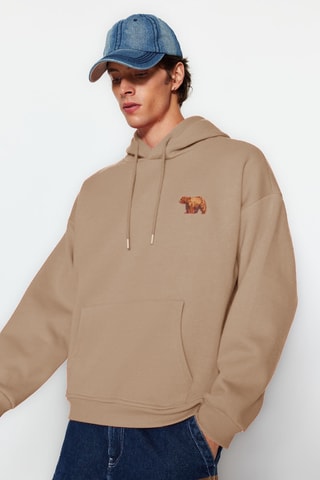 Fleece Sweater met Capuchon - Beige