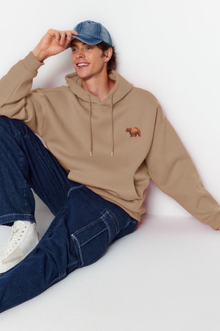Fleece Sweater met Capuchon - Beige
