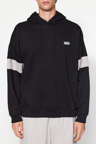 Felpa in pile con cappuccio - Nero