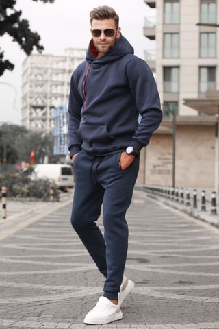 Felpa con cappuccio e pantaloni sportivi relaxed - Navy