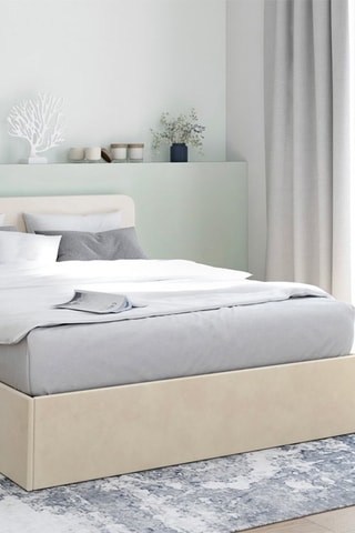 Letto contenitore Louise in velluto beige con rete e testiera arrotondata 140x190cm