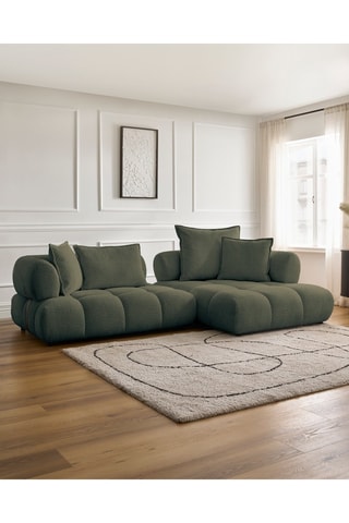 Canapé d’angle fixe droit Alya - Vert - 4 places - En tissu bouclette