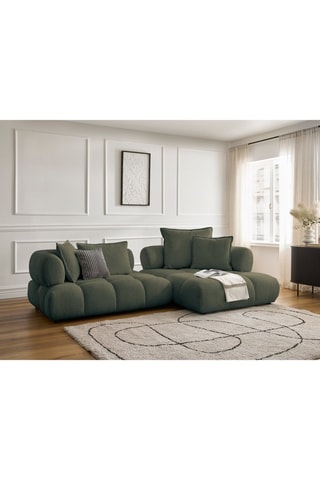 Canapé d’angle fixe droit Alya - Vert - 4 places - En tissu bouclette