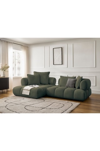 Canapé d’angle fixe gauche Alya - Vert - 4 places - En tissu bouclette