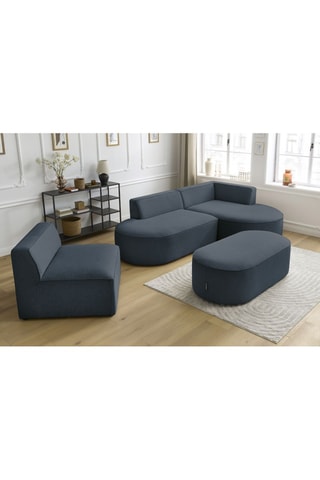 Canapé d'angle droit modulable, chauffeuse et pouf  Rousseau Bleu foncé