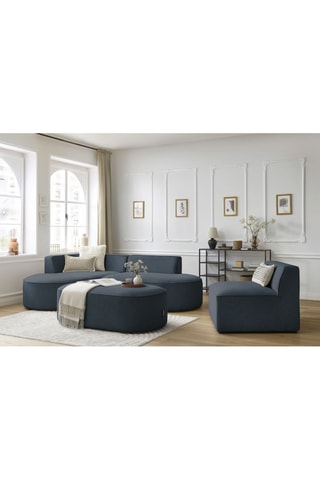 Canapé d'angle gauche modulable, chauffeuse et pouf  Rousseau Bleu foncé