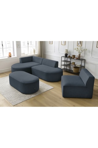 Canapé d'angle gauche modulable, chauffeuse et pouf  Rousseau Bleu foncé