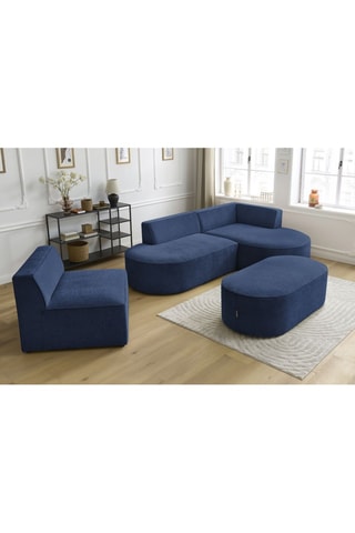 Canapé d'angle droit modulable, chauffeuse et pouf  Rousseau Bleu foncé