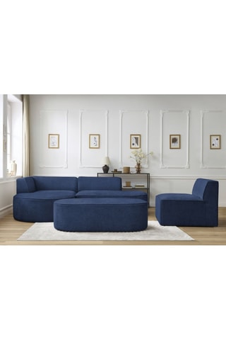 Canapé d'angle gauche modulable, chauffeuse et pouf  Rousseau Bleu foncé