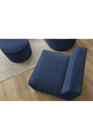 Canapé d'angle gauche modulable, chauffeuse et pouf  Rousseau Bleu foncé