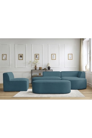 Canapé d'angle droit modulable, chauffeuse et pouf  Rousseau Bleu foncé