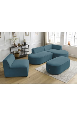 Canapé d'angle droit modulable, chauffeuse et pouf  Rousseau Bleu foncé