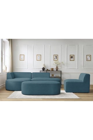 Canapé d'angle gauche modulable, chauffeuse et pouf  Rousseau Bleu foncé