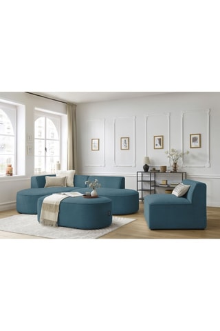 Canapé d'angle gauche modulable, chauffeuse et pouf  Rousseau Bleu foncé