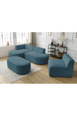 Canapé d'angle gauche modulable, chauffeuse et pouf  Rousseau Bleu foncé