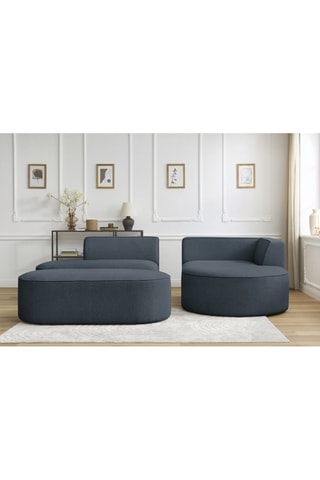 Canapé d'angle droit et pouf Rousseau - Bleu foncé